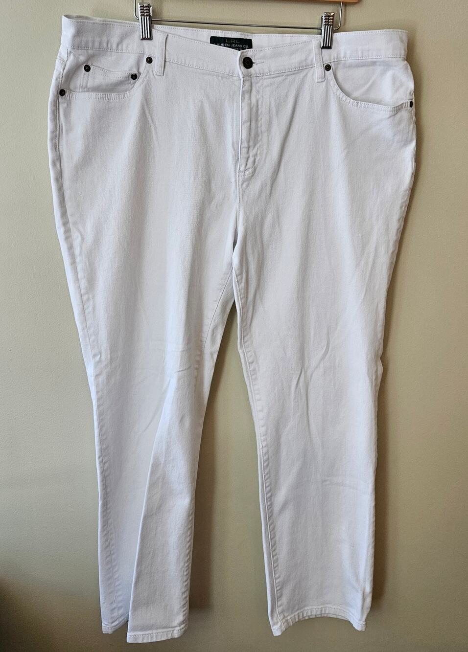 LRL Lauren Jeans Co. Women's Classic Straight Jeans Size 18W White Stretch